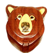 Multi-color wood Intarsia Bear Head Puzzle Box hand made